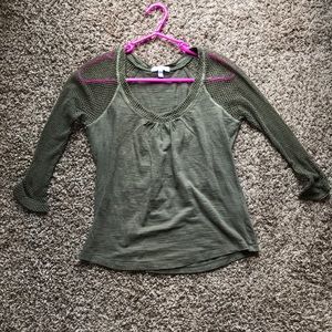 Olive green top with mesh sleeves